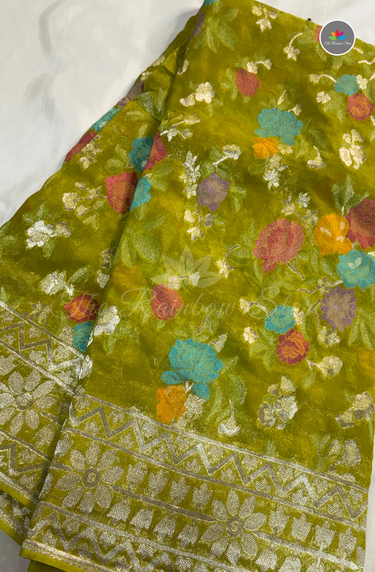 Banarasi Khaddi Georget - Olive Green