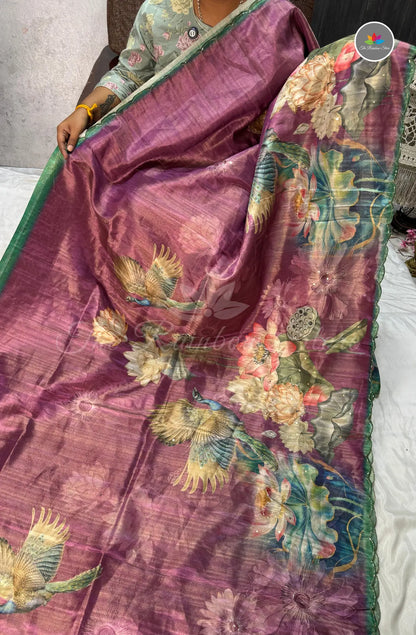One Gram Tissue Saree - Onion Pink