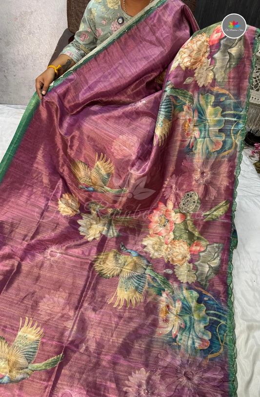 One Gram Tissue Saree - Onion Pink