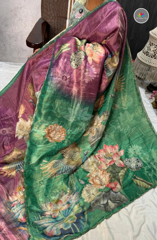 One Gram Tissue Saree - Onion Pink