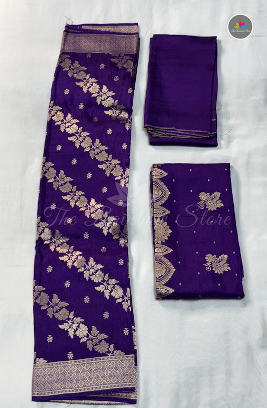 3 Pcs Pure Mushru Salwar Material – Purple (Unstitched)
