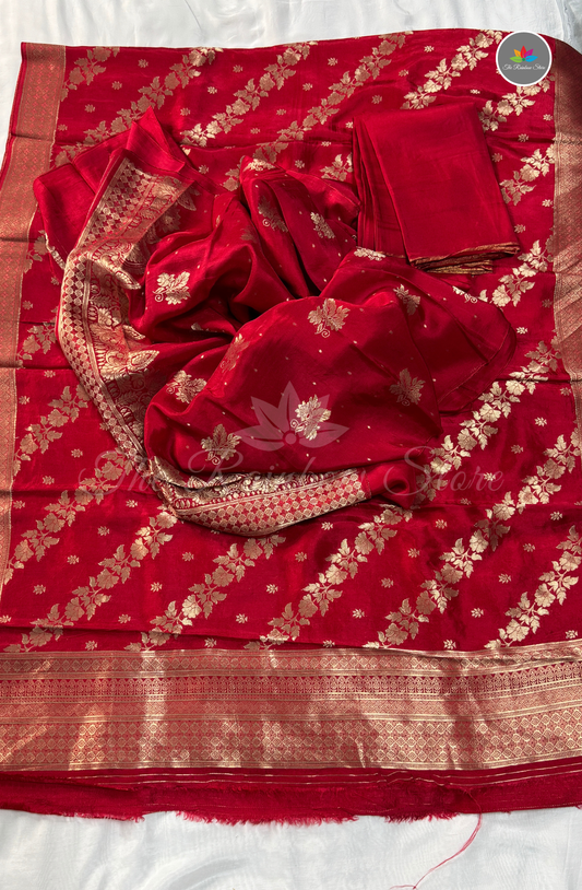 3 Pcs Pure Mushru Salwar Material – Red (Unstitched)