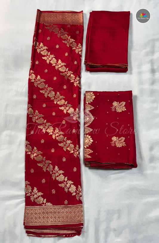 3 Pcs Pure Mushru Salwar Material – Red (Unstitched)