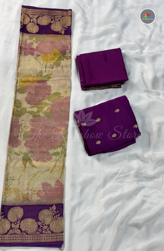 3 Pcs Set Pure Satin Mushru Salwar Material – Purple