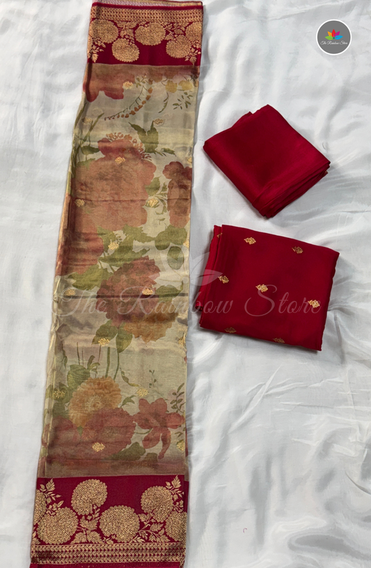 3 Pcs Set Pure Satin Mushru Salwar Material – Red