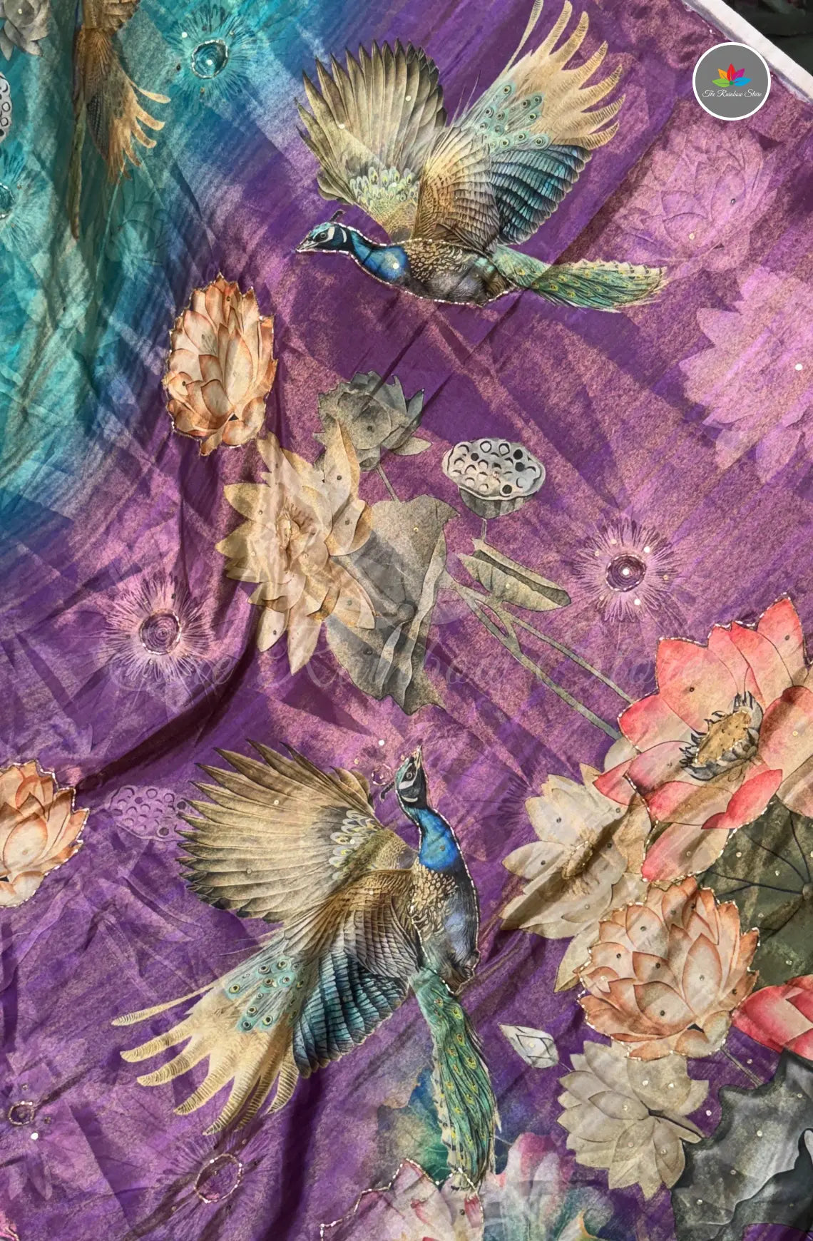 One Gram Tissue Saree - Peacock Blue
