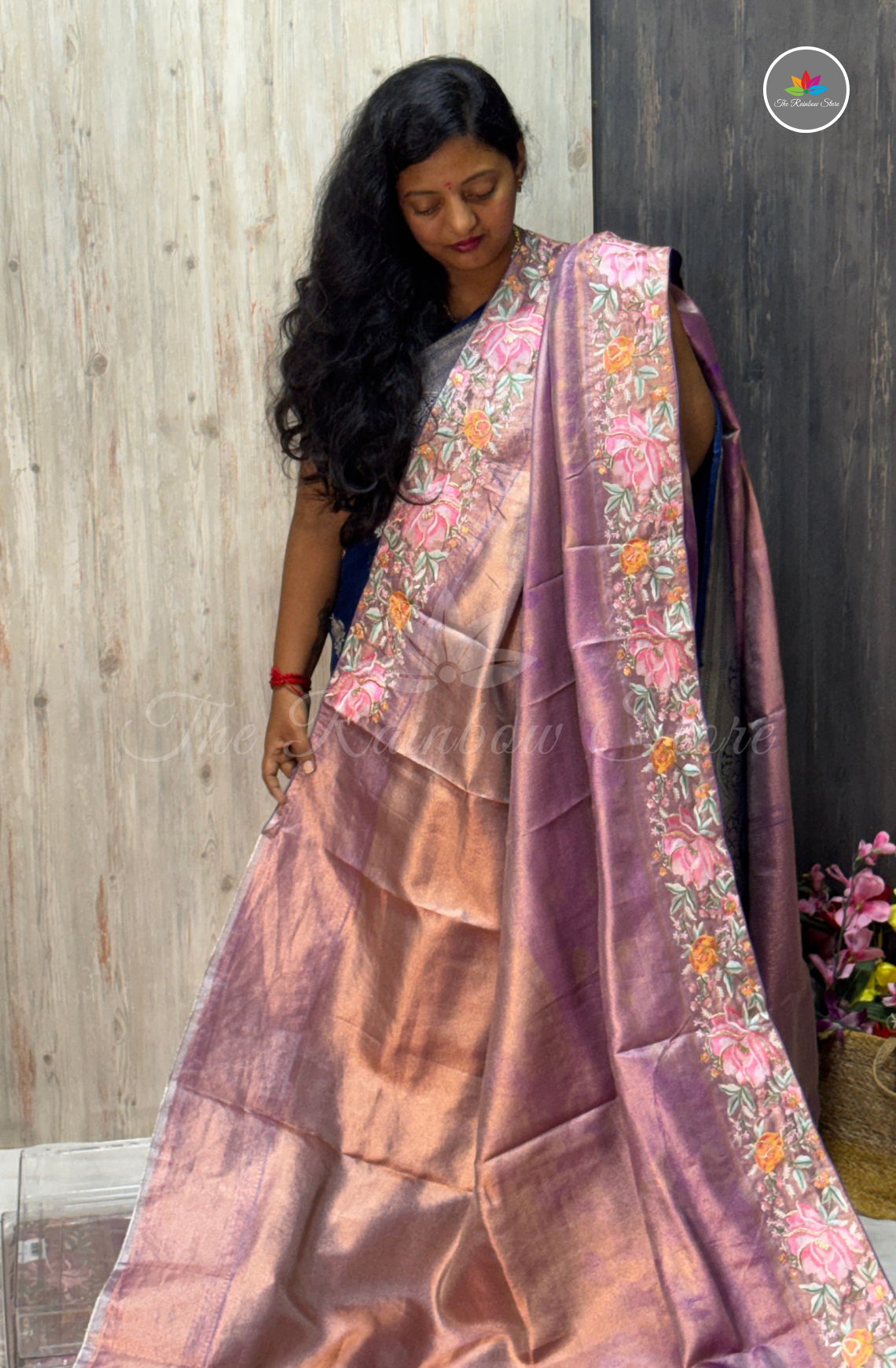 Kanchi Pattu With Petite Embroidery Work - Antique Lavender Purple with Rose Gold