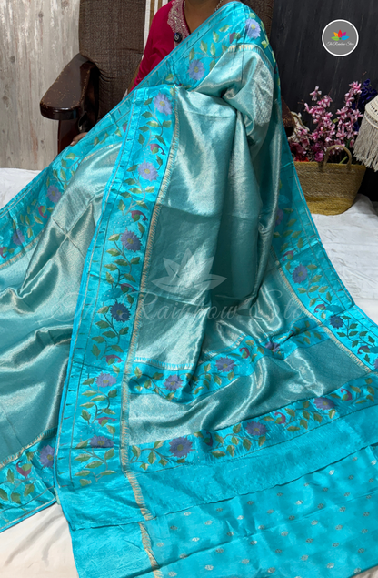 Brocade Tissue Saree - Aqua Blue