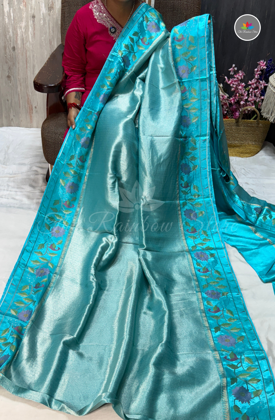 Brocade Tissue Saree - Aqua Blue