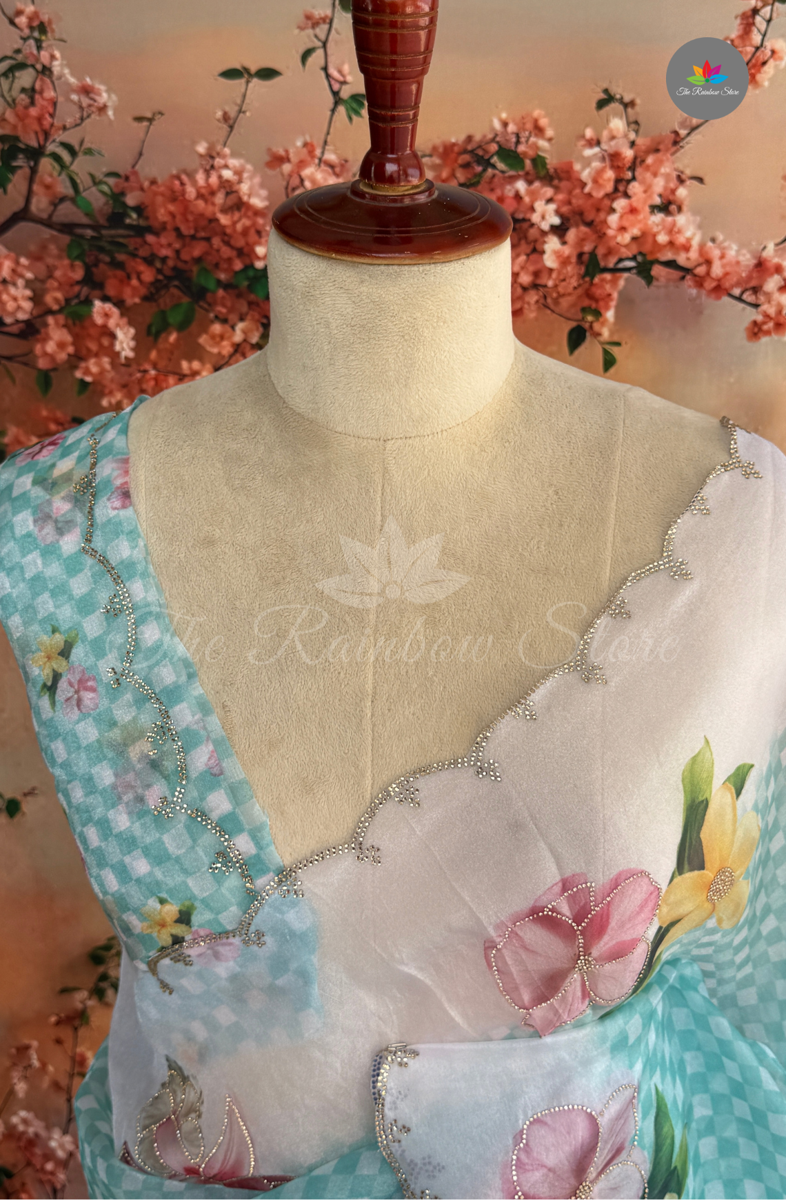 Organza Tissue Saree - Aqua Blue