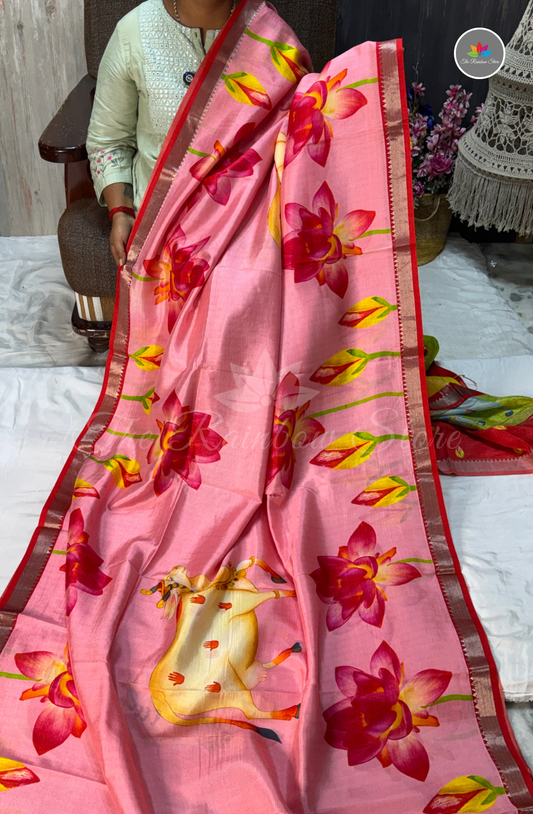 Mangalagiri Pattu Saree - Baby Pink base with Deep Pink
