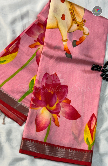 Mangalagiri Pattu Saree - Baby Pink base with Deep Pink