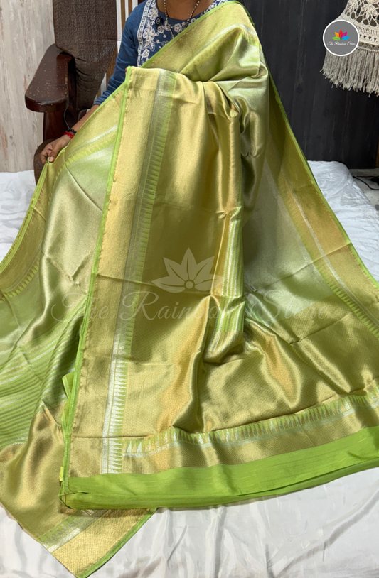 Banarasi Brocade Tissue Saree - Lime Green