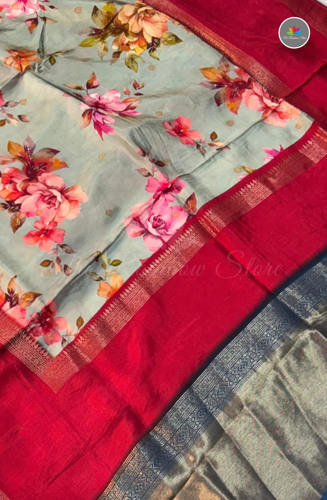 Premium Banarasi Paithani Pattu Saree - Cream with Red