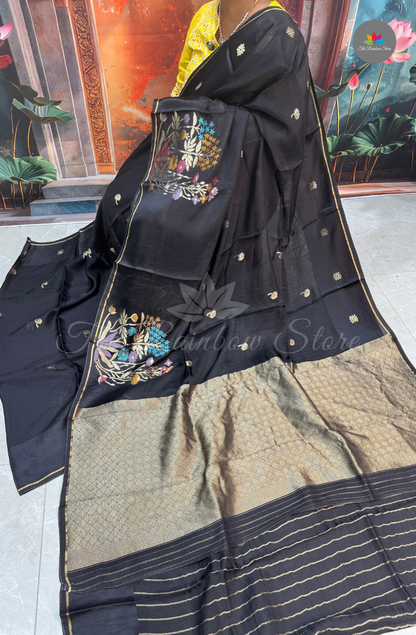 Manipur Kota Silk Saree - Black