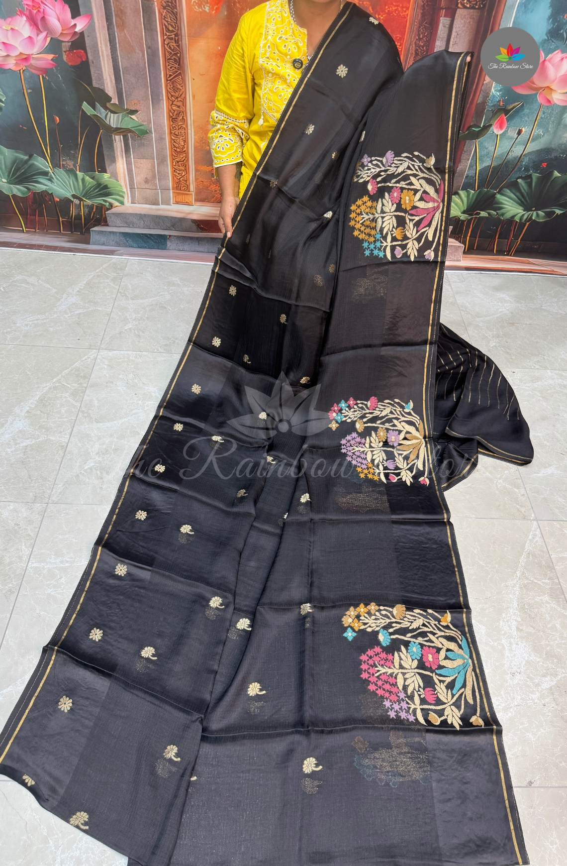 Manipur Kota Silk Saree - Black