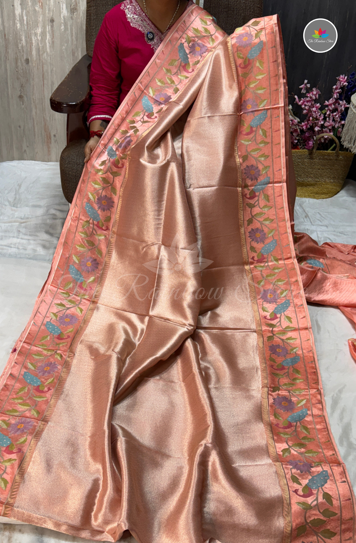 Brocade Tissue Saree - Blush Peach