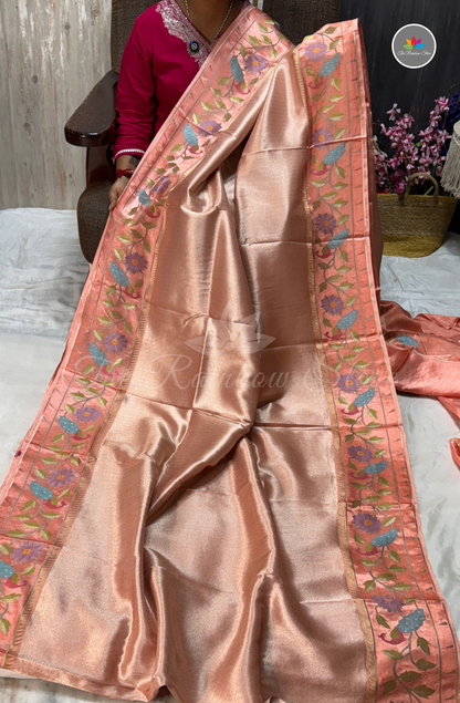 Brocade Tissue Saree - Blush Peach