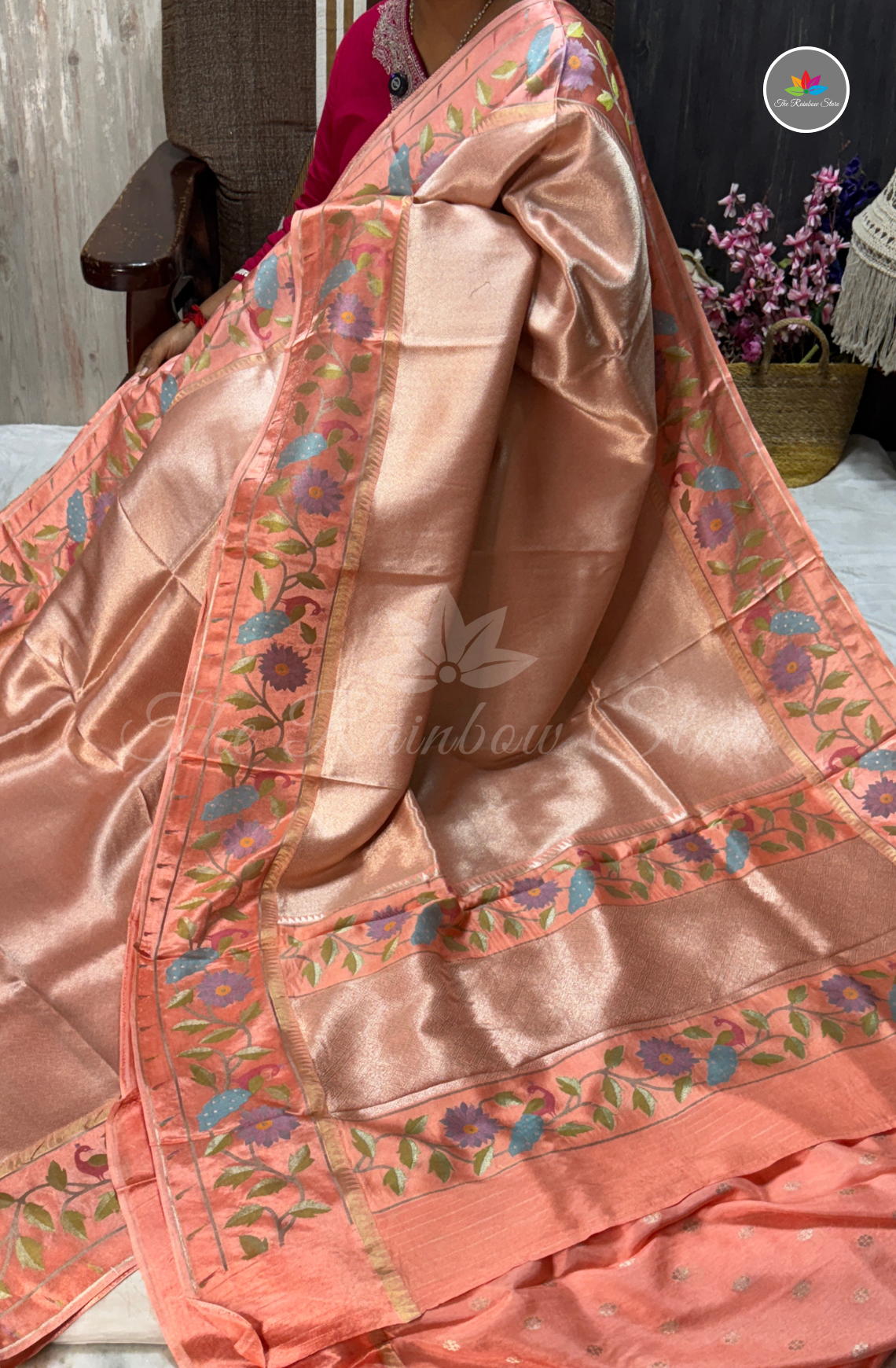 Brocade Tissue Saree - Blush Peach
