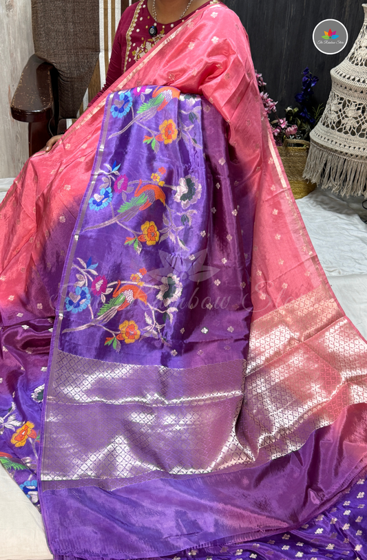 Dual-Tone Paper Silk Saree - Blush Pink & Royal Purple