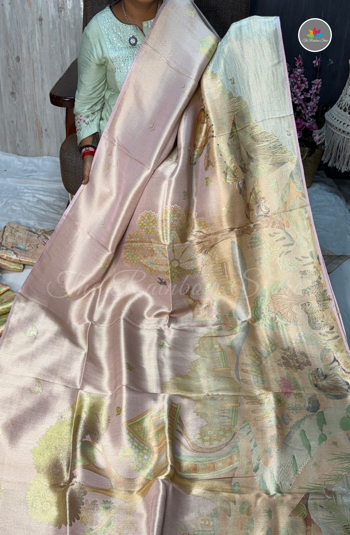 Banarasi Brocade Crepe Saree - Blush Pink with Champagne Gold sheen