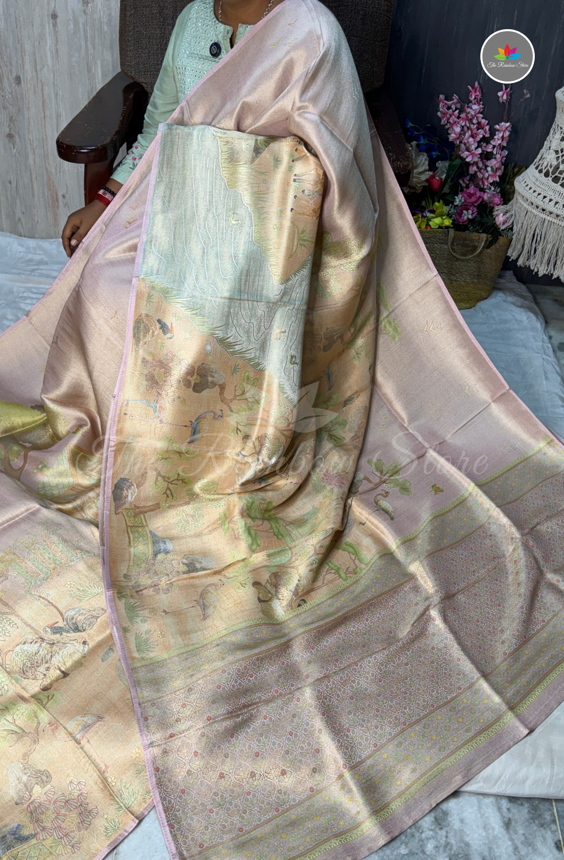 Banarasi Brocade Crepe Saree - Blush Pink with Champagne Gold sheen