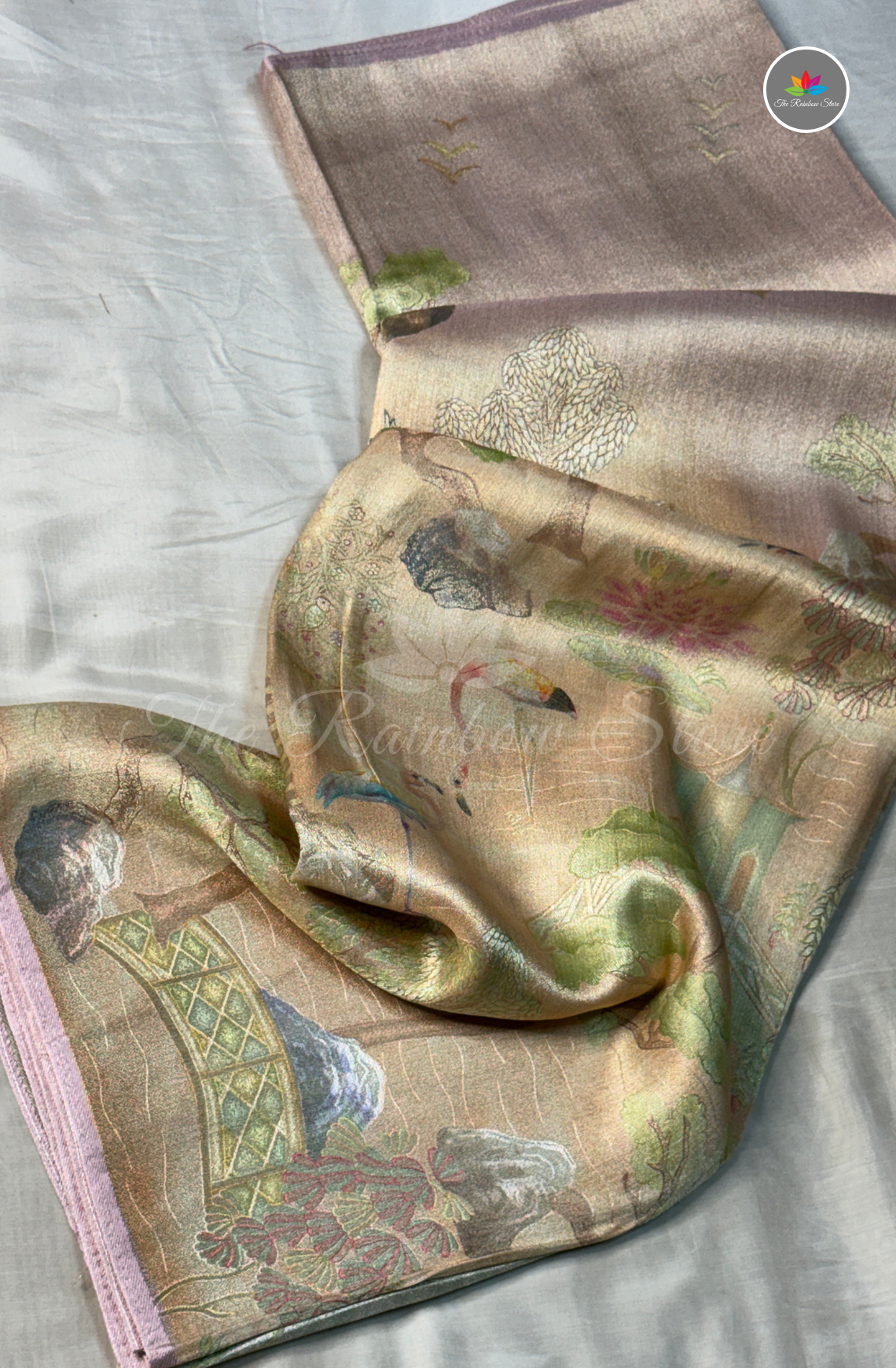 Banarasi Brocade Crepe Saree - Blush Pink with Champagne Gold sheen