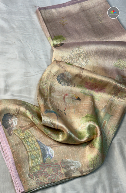 Banarasi Brocade Crepe Saree - Blush Pink with Champagne Gold sheen