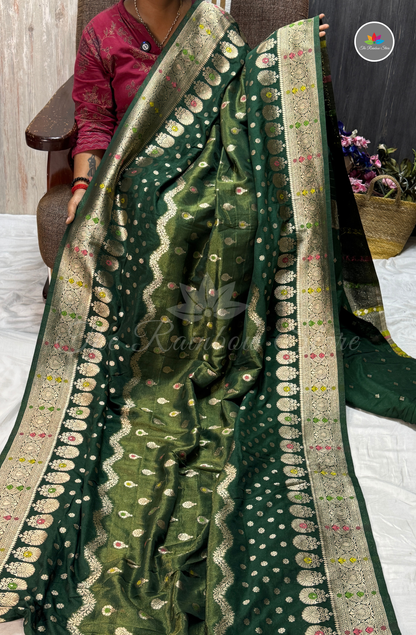 Mushru Silk Saree - Bottle Green