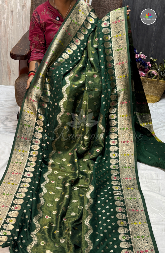 Mushru Silk Saree - Bottle Green