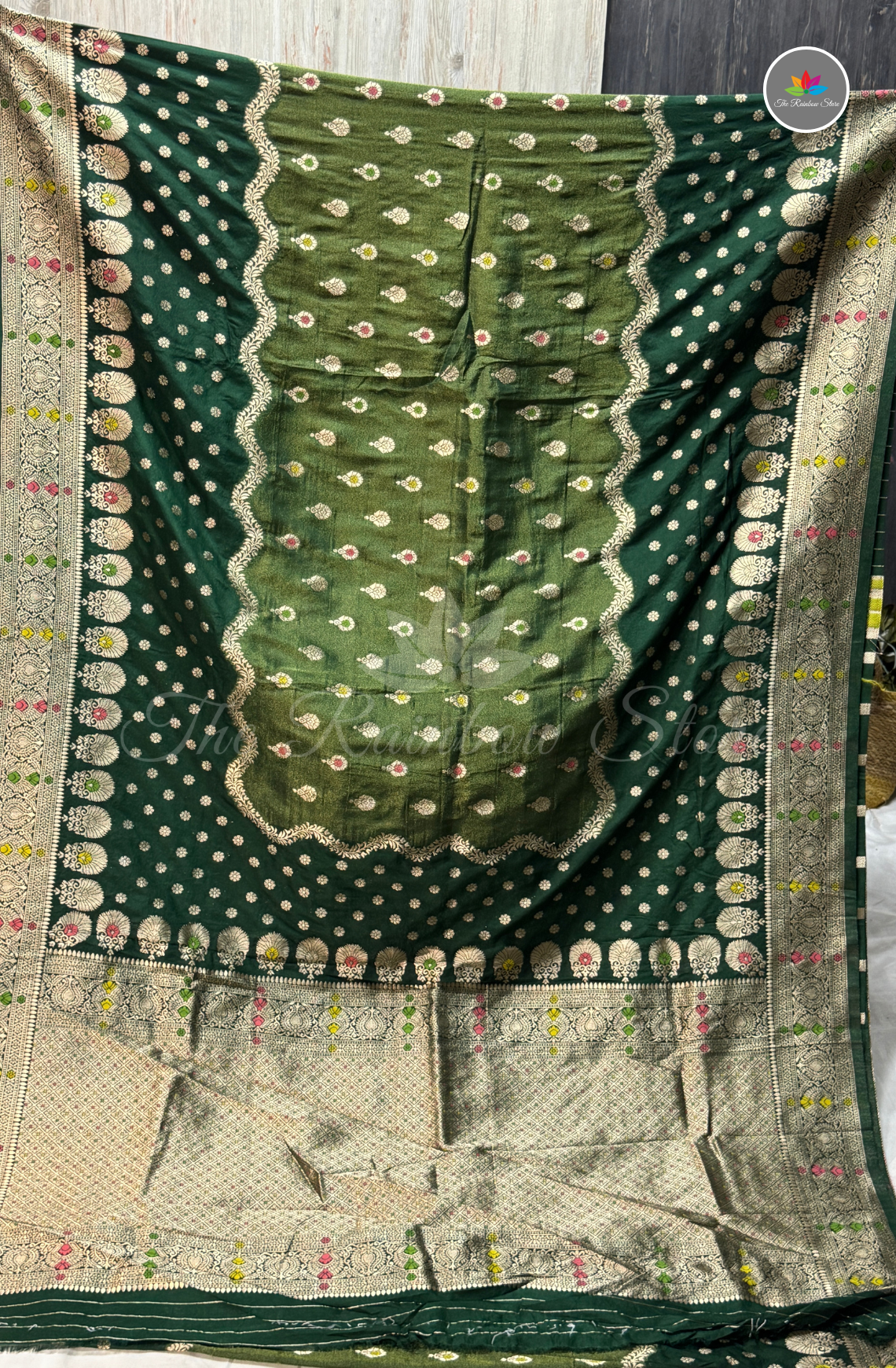 Mushru Silk Saree - Bottle Green