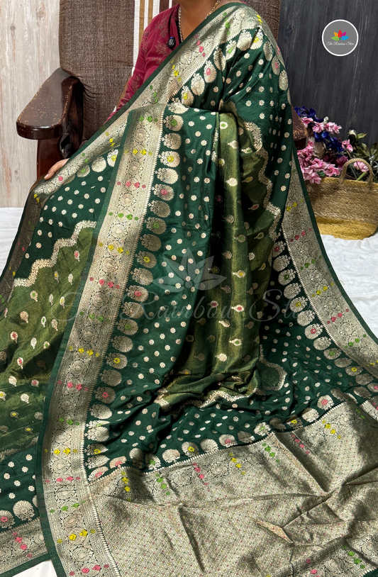 Mushru Silk Saree - Bottle Green