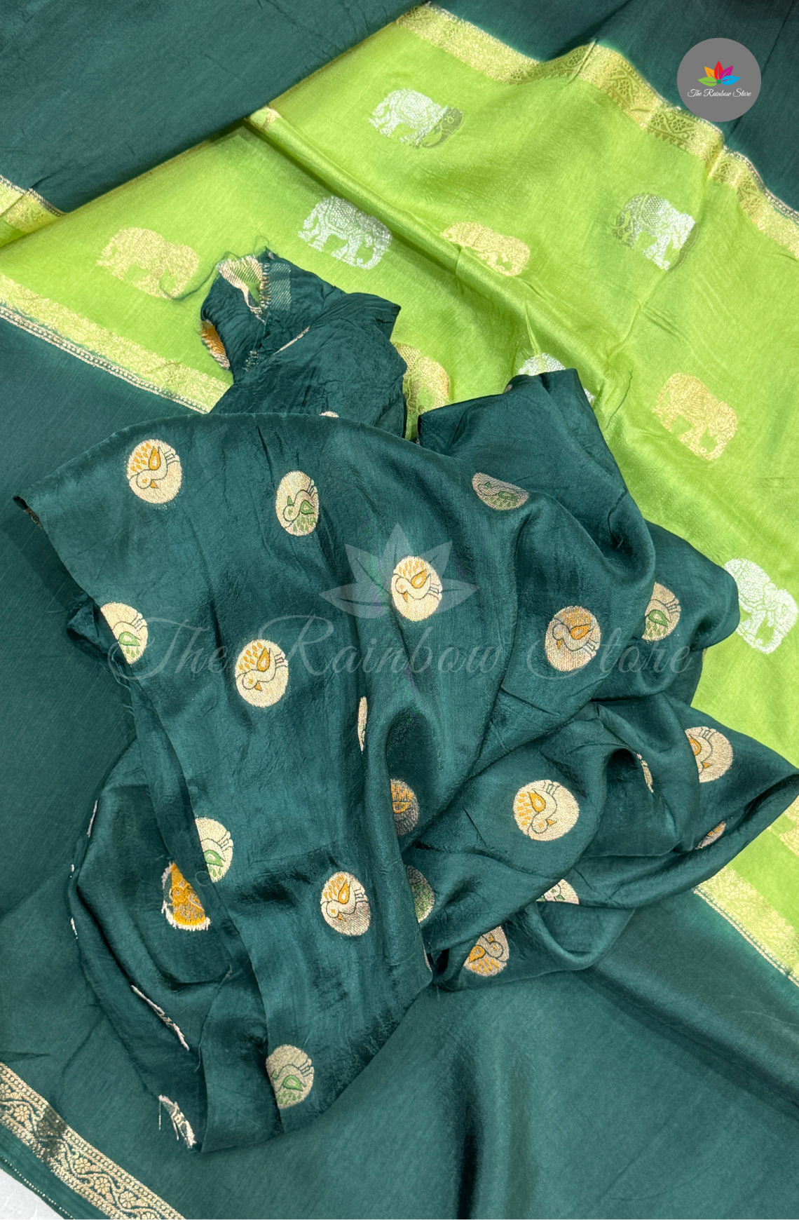 Visco Crepe Saree - Bottle Green