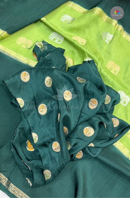 Visco Crepe Saree - Bottle Green