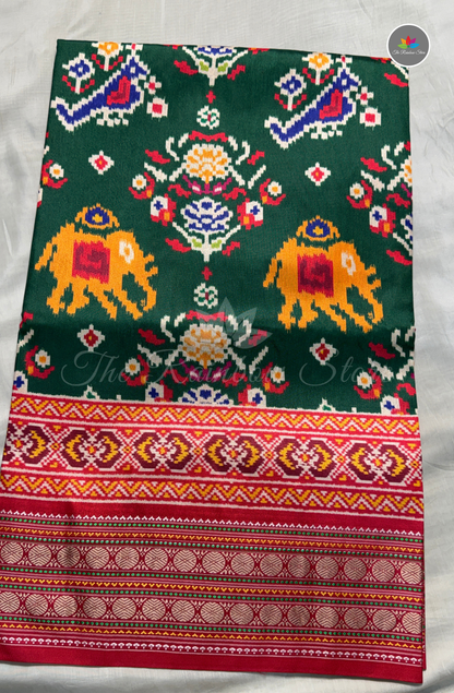 Patola Saree - Bottle Green with Rani Pink Border