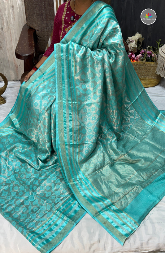 Brocade Patola Tissue Saree - Aqua Blue