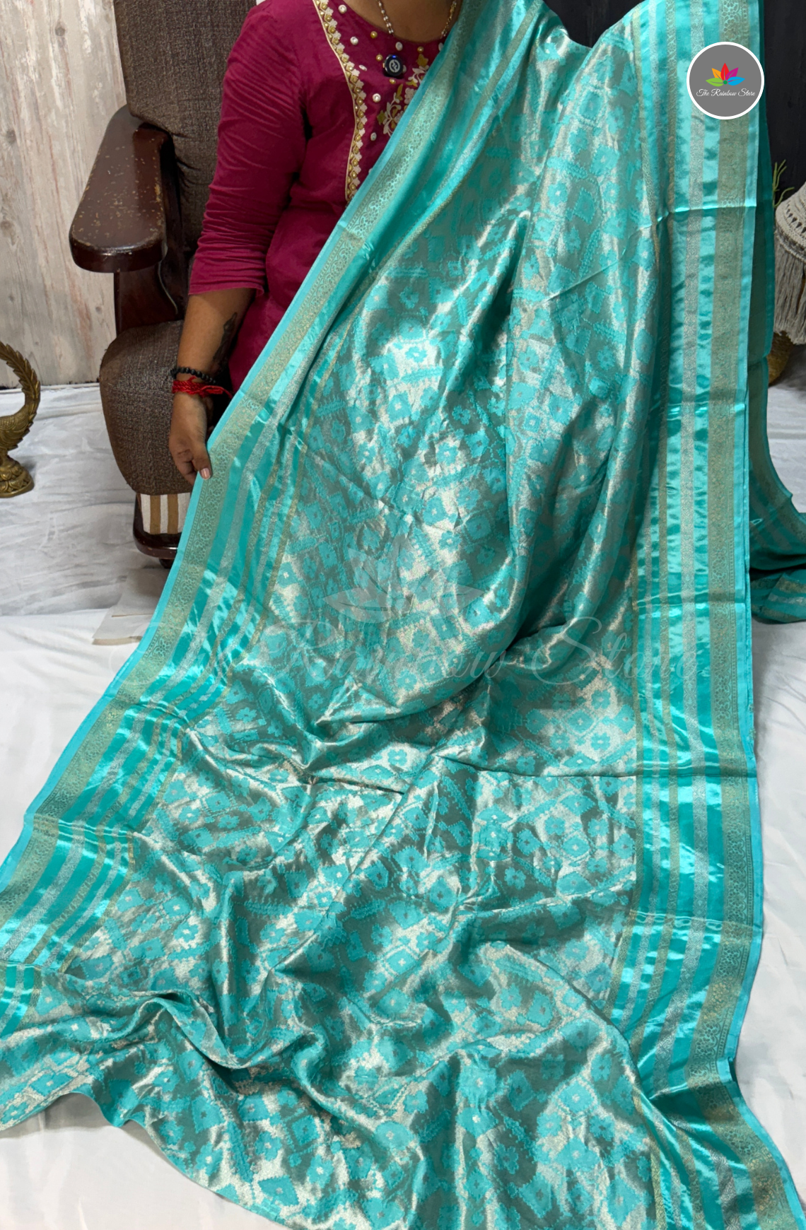 Brocade Patola Tissue Saree - Aqua Blue