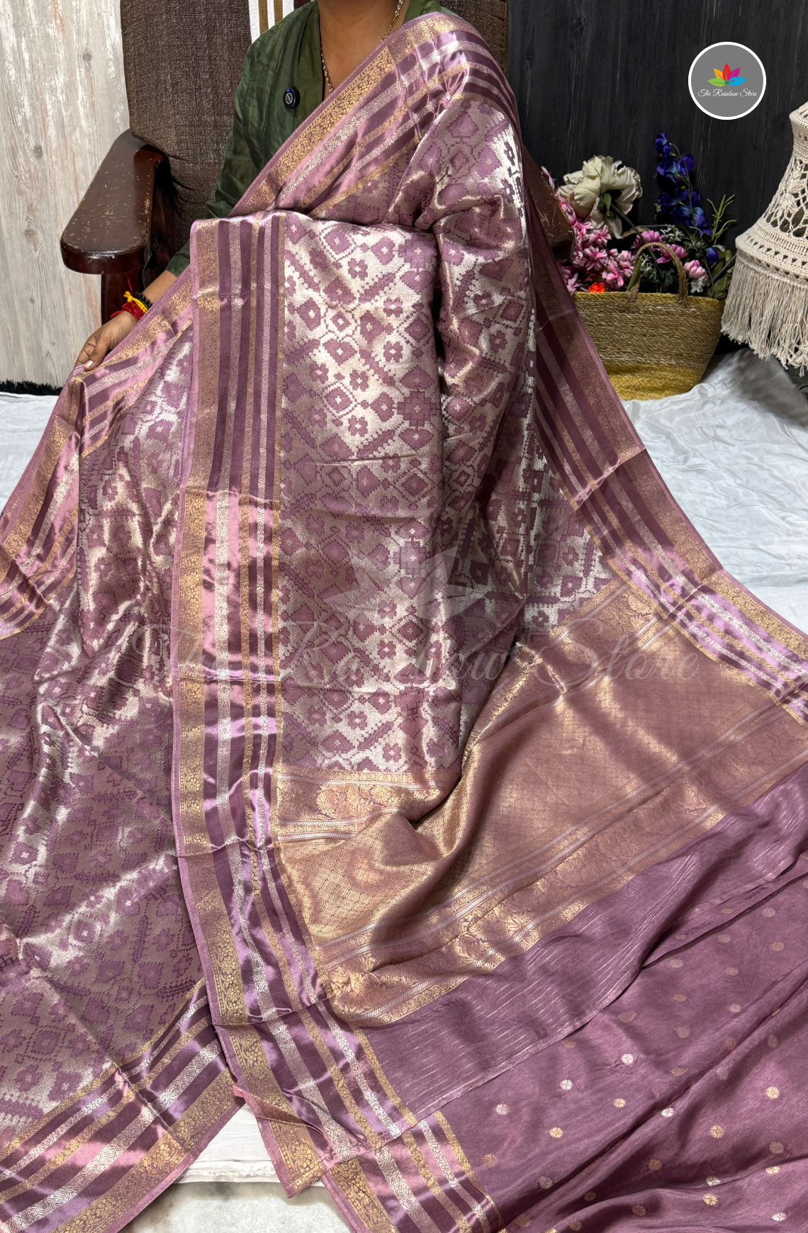 Brocade Patola Tissue Saree - Mauve Pink