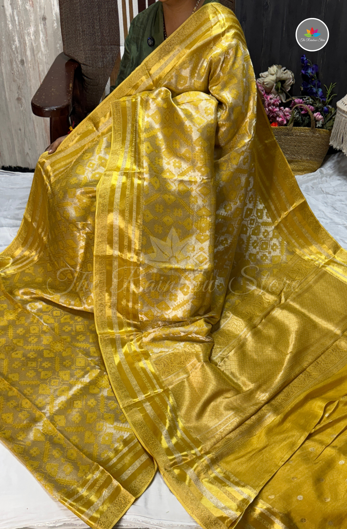 Brocade Patola Tissue Saree - Mustard Yellow