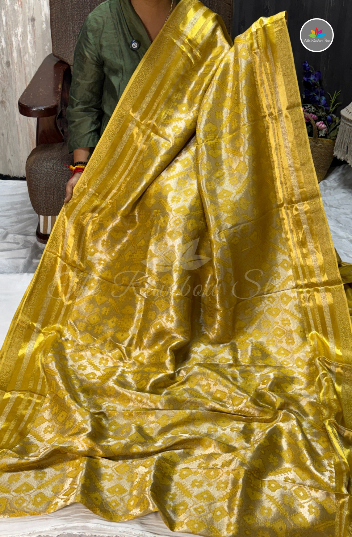 Brocade Patola Tissue Saree - Mustard Yellow