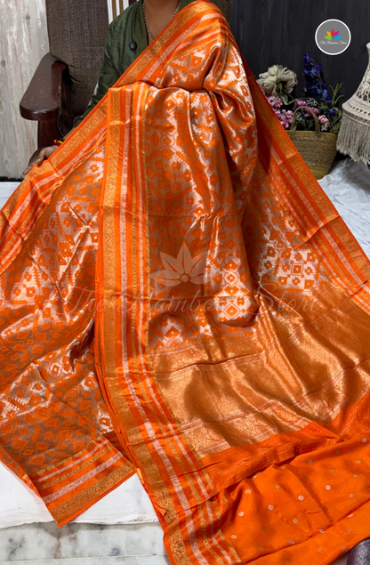 Brocade Patola Tissue Saree - Orange