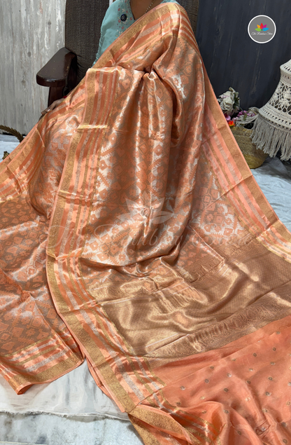 Brocade Patola Tissue Saree - Peach