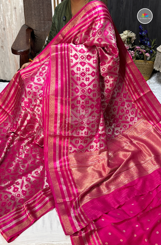 Brocade Patola Tissue Saree - Rani Pink