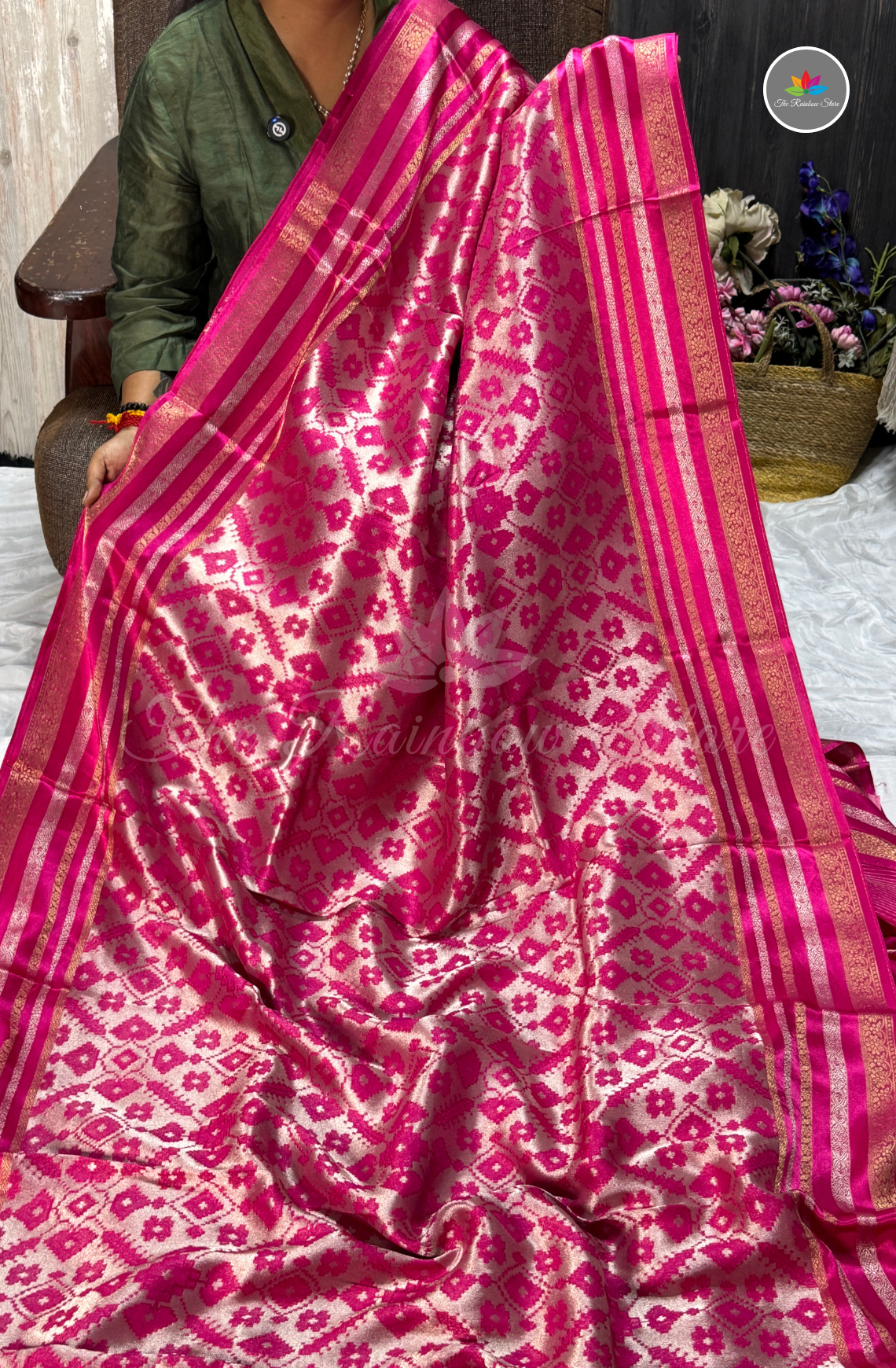 Brocade Patola Tissue Saree - Rani Pink