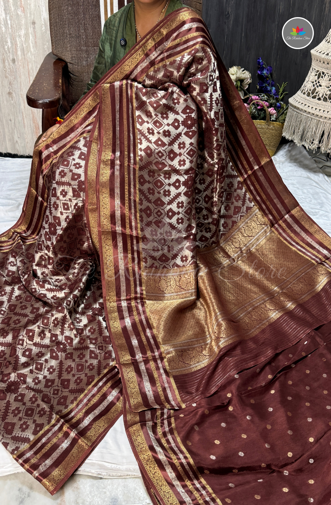 Brocade Patola Tissue Saree - Wine Brown