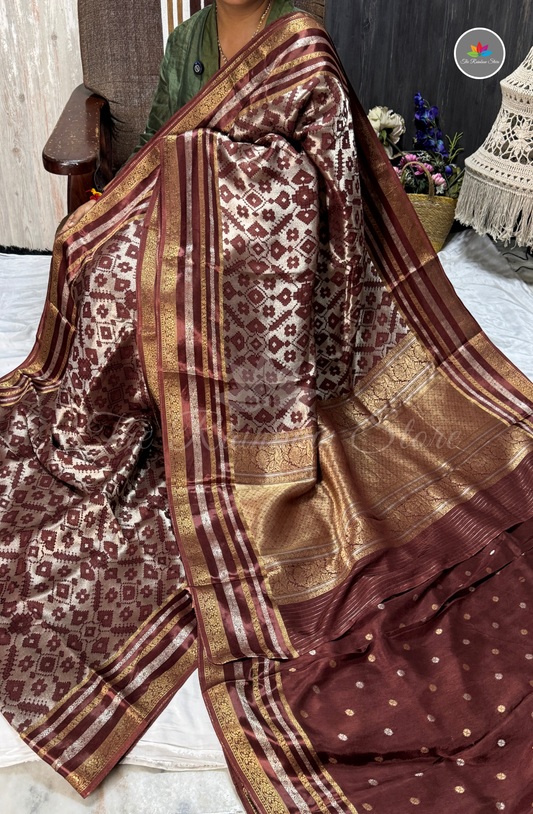 Brocade Patola Tissue Saree - Wine Brown