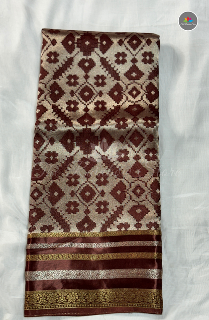 Brocade Patola Tissue Saree - Wine Brown