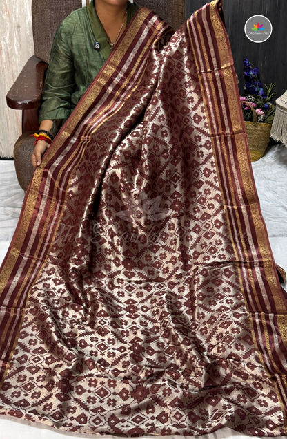 Brocade Patola Tissue Saree - Wine Brown