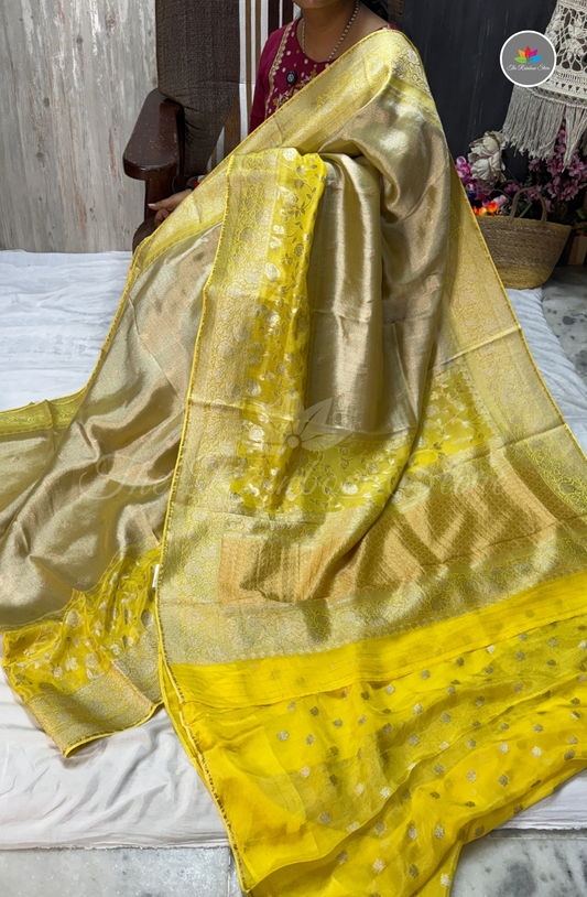 Brocade Tissue Saree - Lemon Yellow