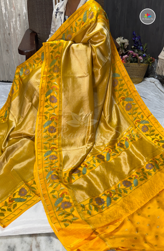 Brocade Tissue Saree - Mustard Yellow